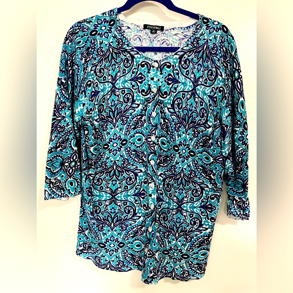 Turquoise three quarter length sleeve sweater